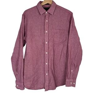 Banana Republic Mens Slim Fit Linen Cotton Button Down Shirt Burgundy Medium